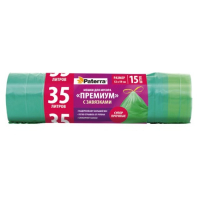 Мешки д/мусора PREMIUM,35л.с завязками,PATERRA,25мкм.,ПВД 15шт в рулоне