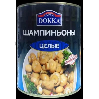 Шампиньоны целые марин. ст/б 530 гр. ТМ "DOKKA"
