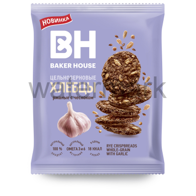 Хлебцы ржаные с чесноком цельнозерновые 50гр. ТМ"Baker House"