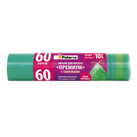 Мешки д/мусора PREMIUM,60л.с завязками,PATERRA,25мкм.зеленые,ПВД 10шт в рулоне