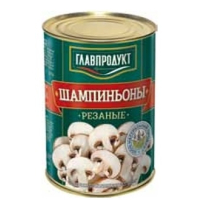 Грибы шампиньоны резаные 400 гр. Главпродукт