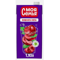 Моя семья 0,95л. Напиток сокосодерж.из груш,чернопл.рябины,вишни с экс.мяты "Вишнята-мята" 10%. ДП