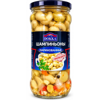 Шампиньоны целые марин. ст/б 530 гр. ТМ "DOKKA"